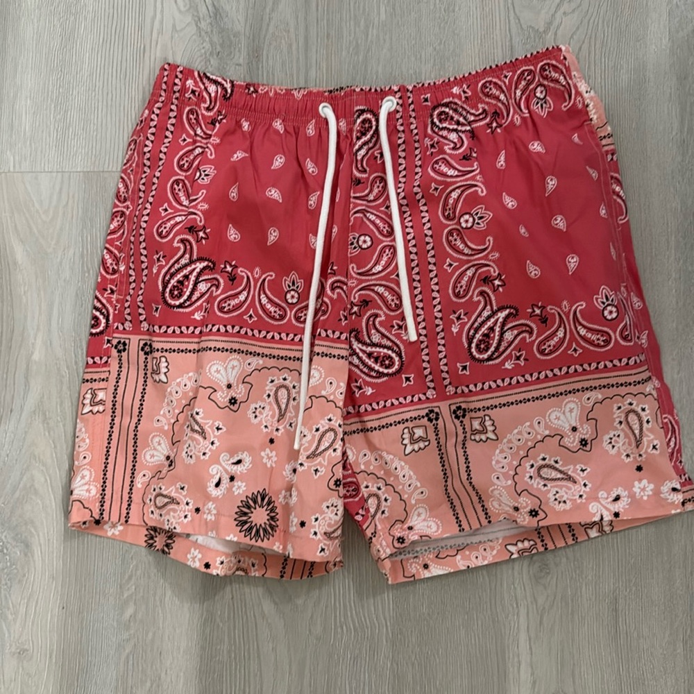 NEW Zara swim trunks, pink paisley design, size L